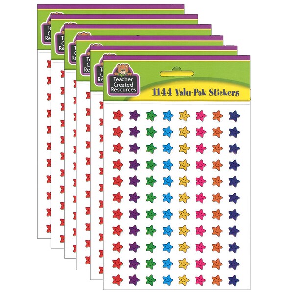 Teacher Created Resources Mini Smiley Stars Valu-Pak Stickers, 1144 Per Pack, PK6 5141 - main